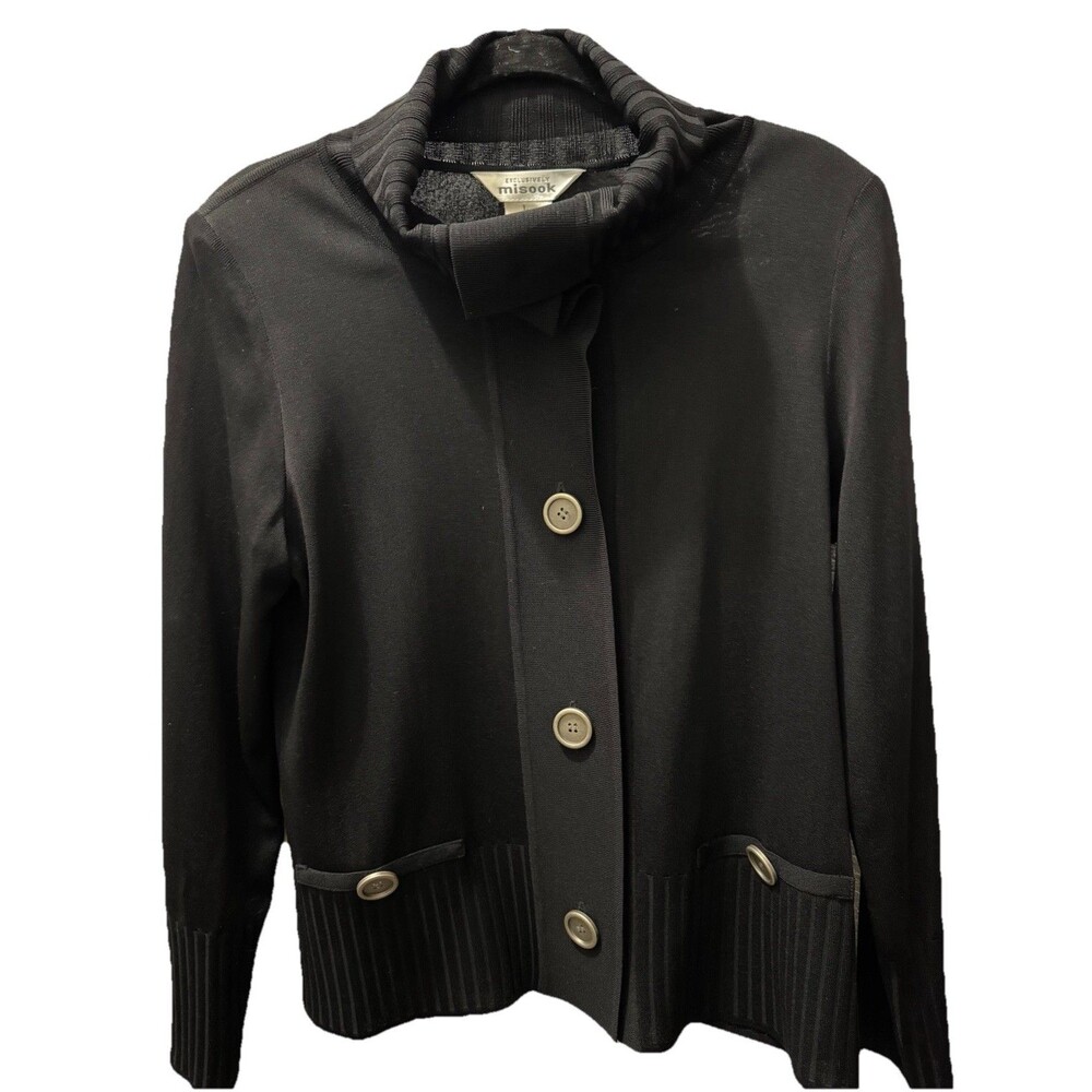 Exclusively Misook Ribbed Black Jacket  Cardigan Sweater Large